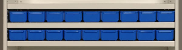 AT40 VISIPLAS Parts Trays Showing Nine Trays on 900mm Wide x 400mm Deep Shelf