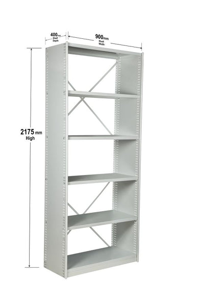 Angled View of VISIPLAS BS201 Steel Shelving Kit with 6 Shelves