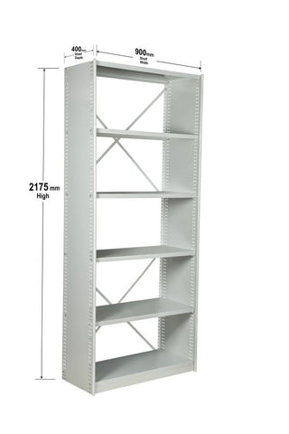 Angled View of VISIPLAS BS201 Steel Shelving Kit with 6 Shelves