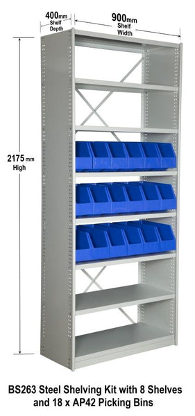 AP42 Pack of 18 VISIPLAS Picking Bins 400x146x200mm Blue
