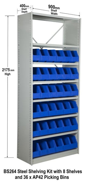 AP42 Pack of 18 VISIPLAS Picking Bins 400x146x200mm Blue