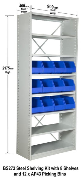 AP43 Pack of 12 VISIPLAS Picking Bins 400x219x200mm Blue