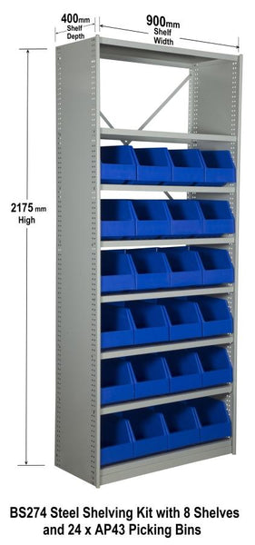 AP43 Pack of 12 VISIPLAS Picking Bins 400x219x200mm Blue